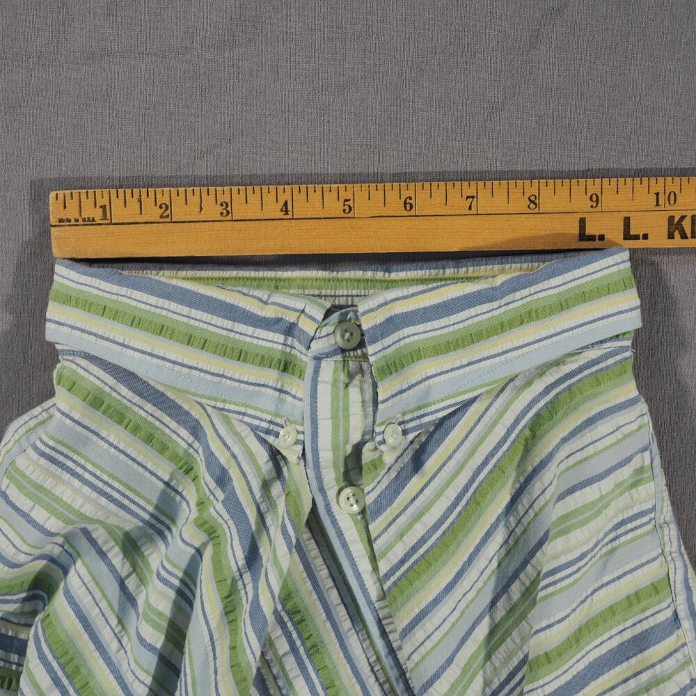 LL Bean Oxford Mens XXL Shirt Blue Green Stripe Seersucker Grandpa Academia - Picture 4 of 8